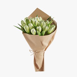 White Tulips Bouquet 3D