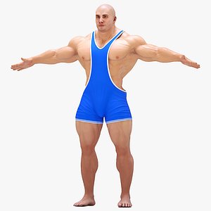 Bodybuilder in Blue Leotard Rigged for Cinema 4D