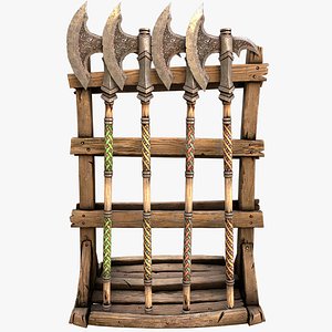 Medieval Weapon Rack with Axes Furniture Environment