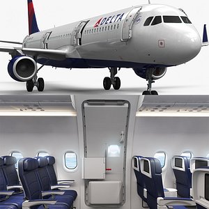 Delta Airlines Airbus A321 with Interior and Doors Rigged for Maya