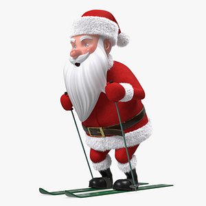 Skiing Santa Claus Cartoon Character Fur 3D