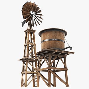 Detailed Windmill With Water Tank