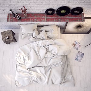 3D model contemporary white bedroom