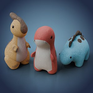 Dinosaur Plush Toys Trio Set - Stegosaurus, T-Rex and Parasaurolophus 3D