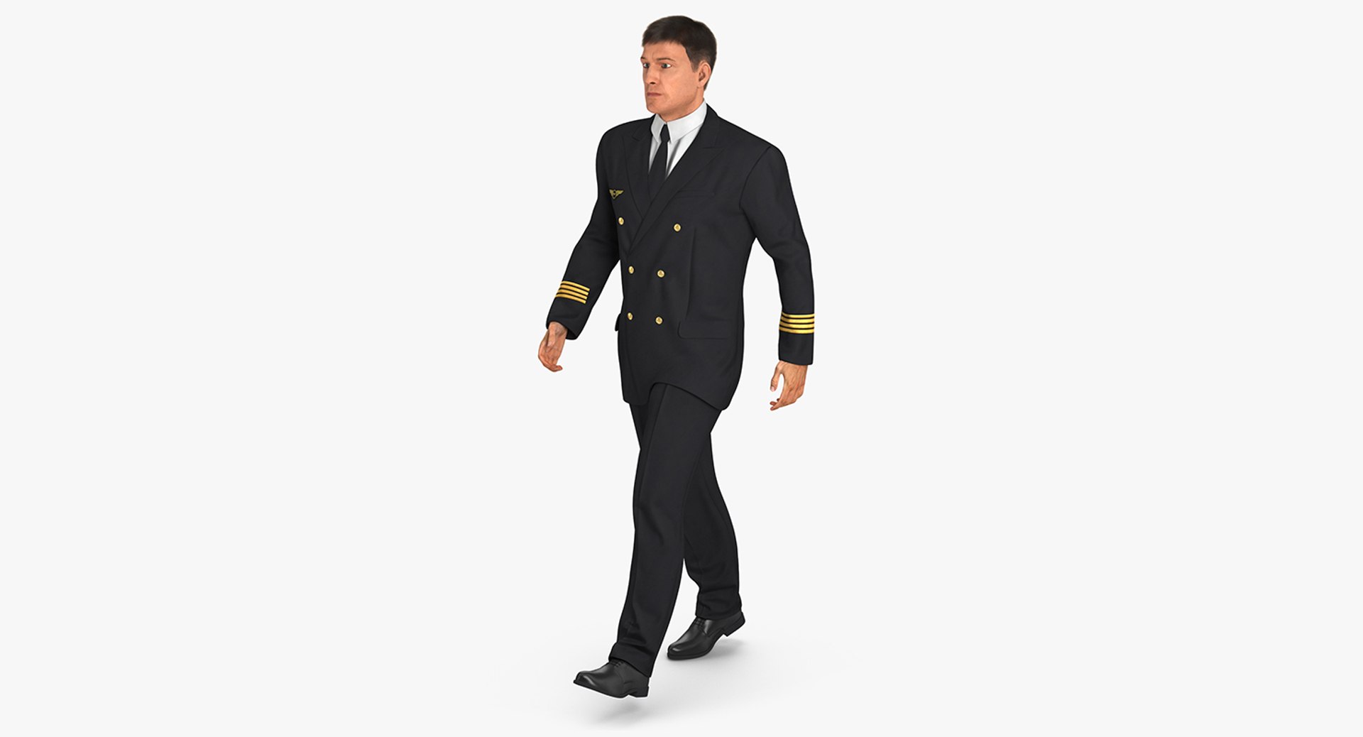 Airline Pilot with Fur Walking Pose 3D Model 3D model preview