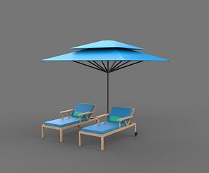 3D Recreation chair and umbrella 3D model