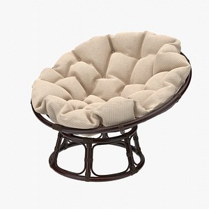 Papasan Chair Dark Rattan with Beige Cushion