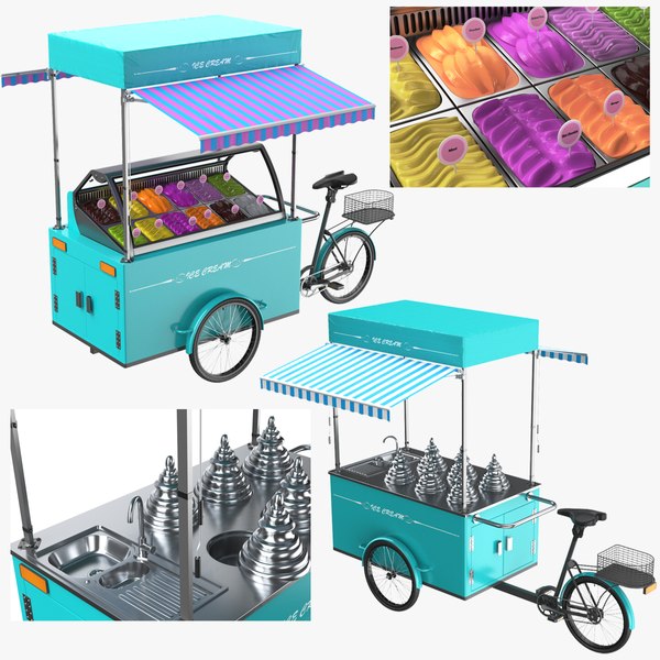 3D Two Detailed Ice Cream Carts
