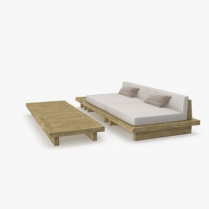 3D model Outdoor Patio Sofa and Tables