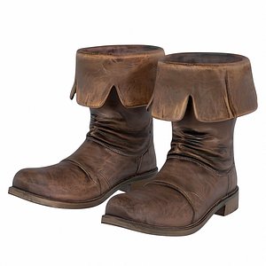 Weathered Leather Pirate Boots 3D