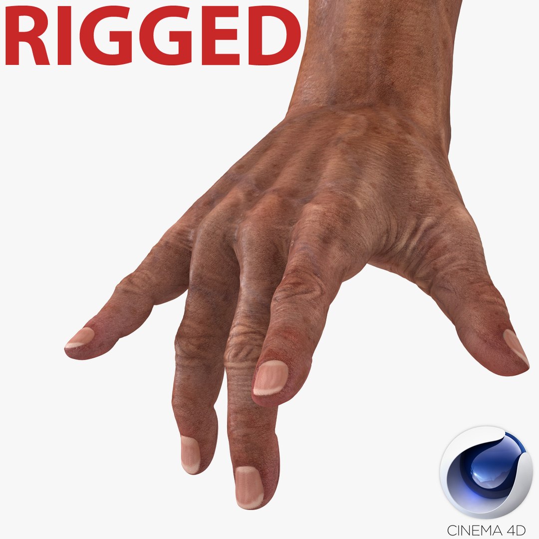 Old Man Hands Rigged for Cinema 4D 3D model preview