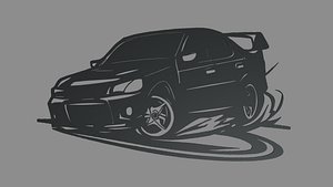 Drifting Car 01 Wall Silhouette