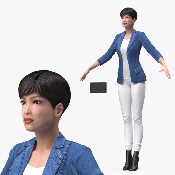 Asian Street Fashion Woman T Pose 3D