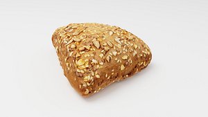 3D Dark bread bun or loaf with sesame and sunflower seeds model