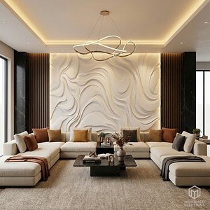 Modern wavey Relief Panel Wall Decor Set STL Mural CNC 341