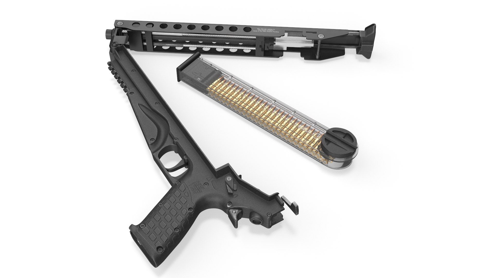 Disassembled Futuristic Rapid Pistol Grey 3D model preview
