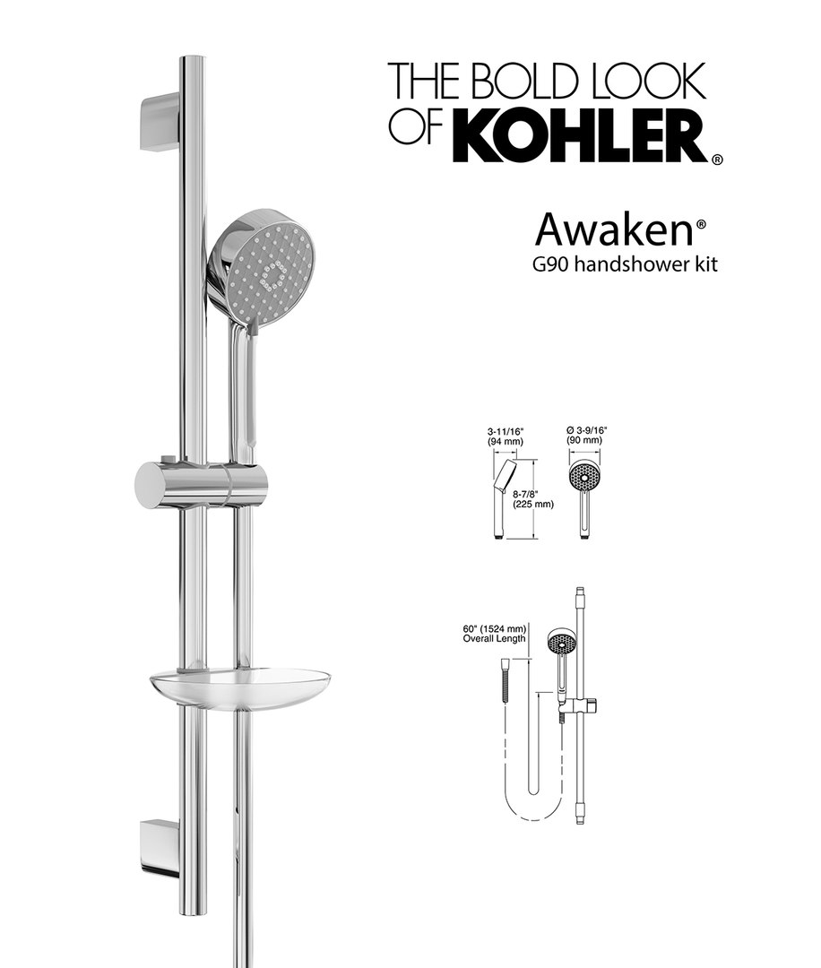 AWAKEN® G90 Gleitstangen-Set Mit Handbrause – 4 Funktionen, 2,5 GPM, 61 Cm Schiene, 152 Cm Schlauch