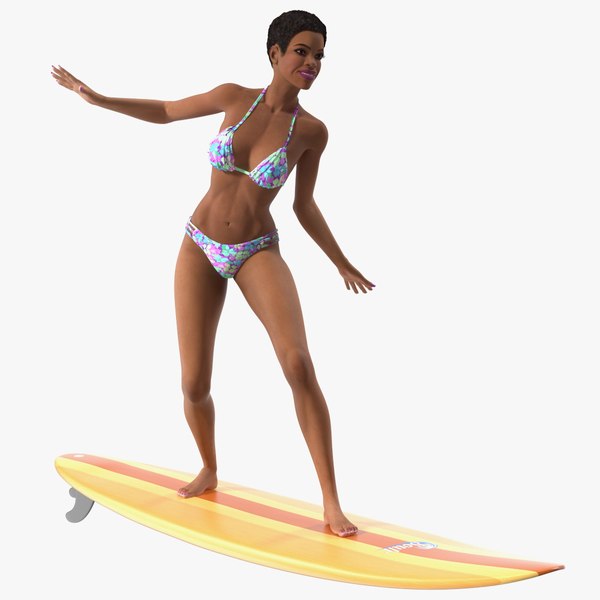 Black Woman On Surfboard 3D
