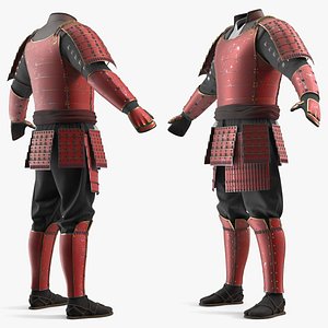 3D model Feudal Warrior Body Armor without Headgear Red Vintage