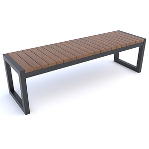 3D Wooden Bench with Metal Legs model