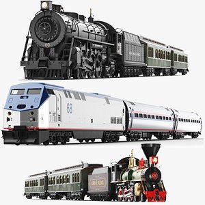 Detailed Three Full Trains With Interior 3D model