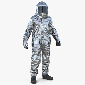 Firefighter Wearing Aluminium Fire Suit Standing Pose