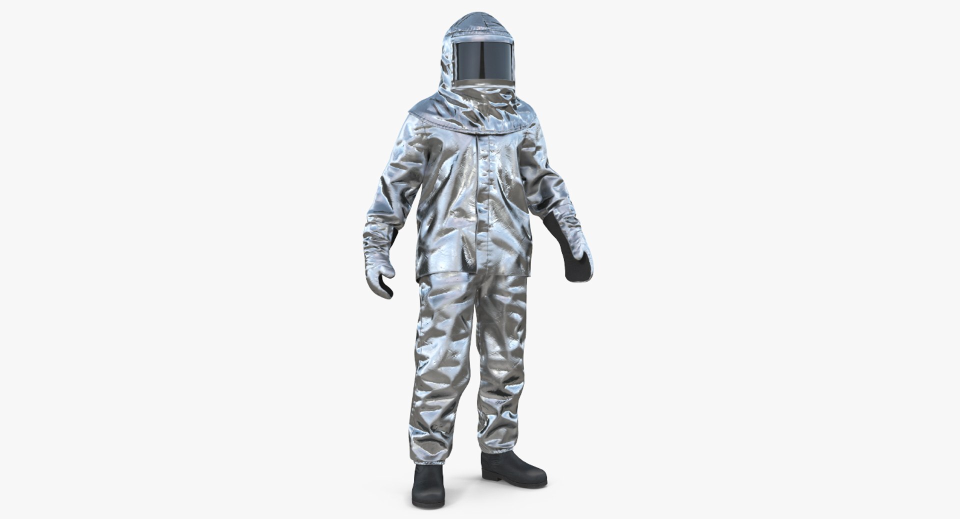 Firefighter Wearing Aluminium Fire Suit Standing Pose 3D model preview