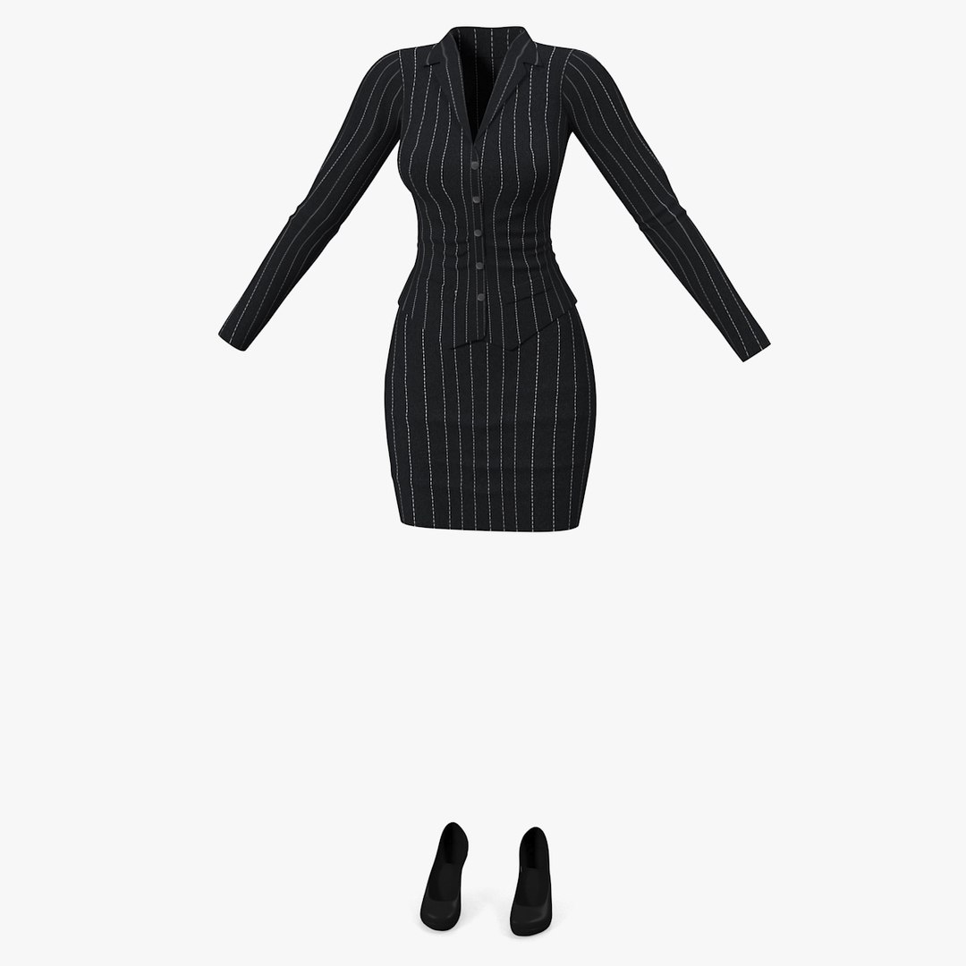 Cartoon Girl Office Clothes with Shoes 3D model preview