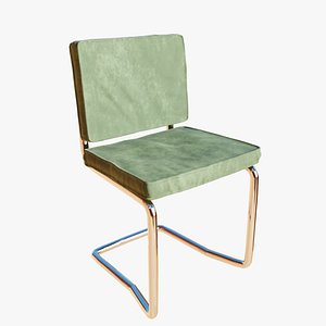 Aesthetic Green Velvet Interior Chair with Metal Frame 3D