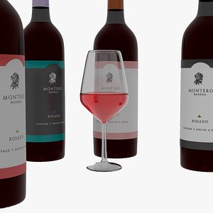 3D Bottle and glass of wine