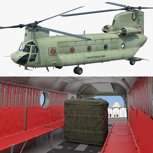 Transport Helicopter CH 47 Chinook with Cargo Rigged 3D model