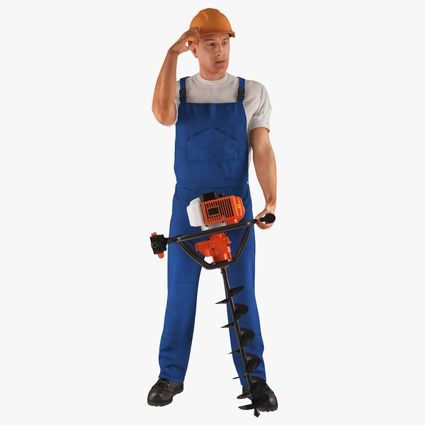 3D builder worker hole driller model