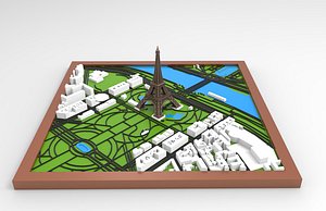 Eiffel Tower Paris Map  3D Printable Assembly Model