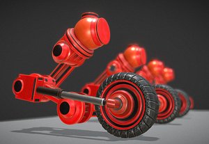 Hydraulic Suspension with Tires Red Version Rigged and Animated