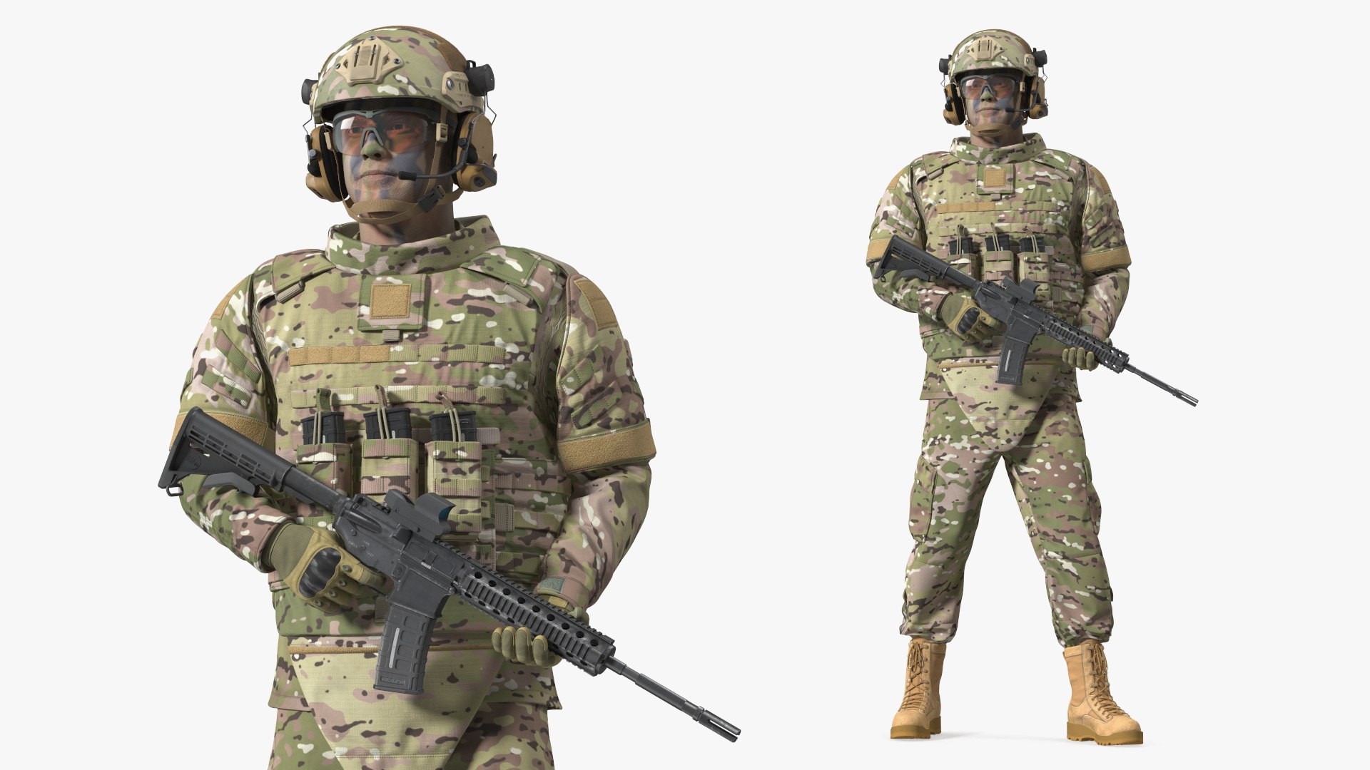 Soldier in Green Gear and Assault Rifle Fur Rigged 3D model preview