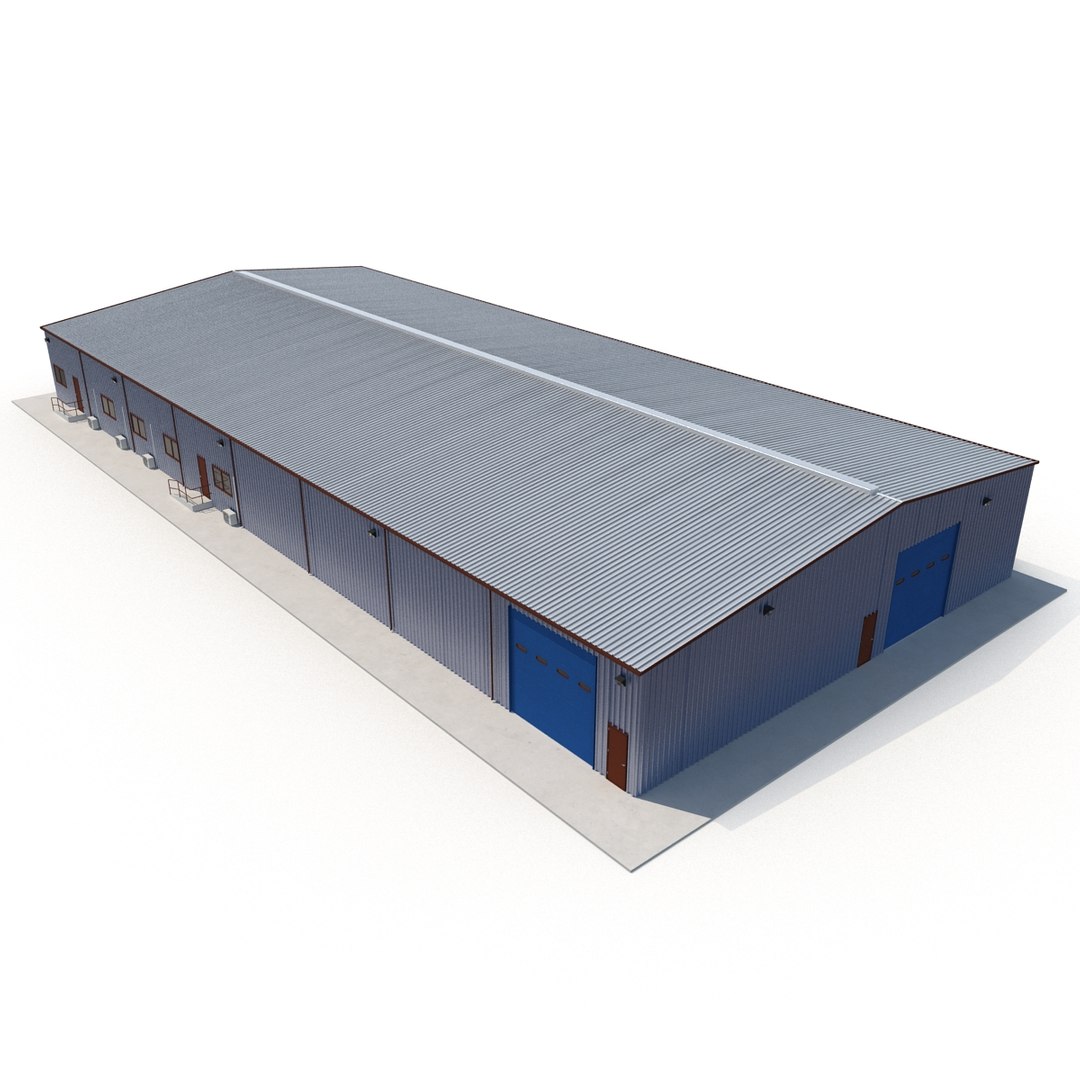 Warehouse Building 3 Blue 3D Model 3D model preview