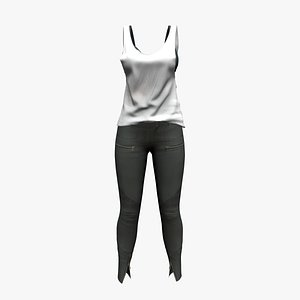 Ladies Strapped Top Over Bra and Jeans Pants Outfit