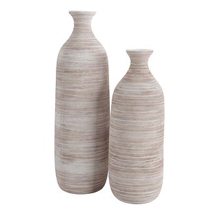 3D Natural Stoneware Ribbed Ceramic Bottle Flower Vase