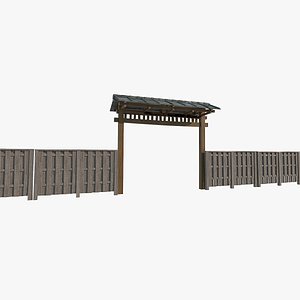 3D Gate of Asian Ancient Architecture Courtyard
