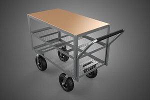 3D THREE 3 TIER HEAVY DUTY WORKSHOP TROLLEY CART WOOD TOP SHELVES 4 model