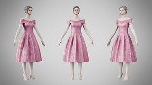 3D Dress 42 Dusty Rose Velvet With Design