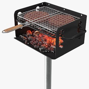 Charcoal Grill with BBQ Grate and Burger Patties