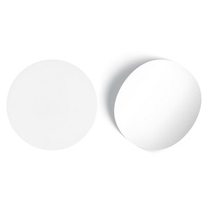 Two White Round Stickers - smooth and curled corners glued tag
