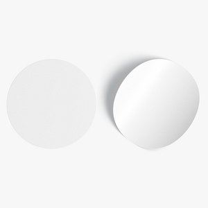 Two White Round Stickers - smooth and curled corners glued tag 3D model