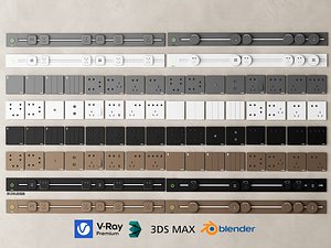 3D Track Socket Wall Switch Panel 3D Model Pack model