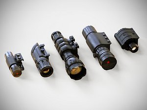 3D Rail Attachments Pack - Laser Sights - Flash Lights - PBR - Weapon - Gun - Rifle  Pistol