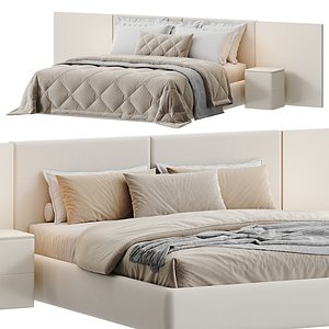 Contemporary Panels Upholstered Headboard Bed 3D model