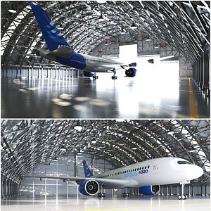 3D Detailed Hangar With Aircraft