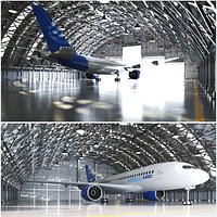 Detailed Hangar With Aircraft