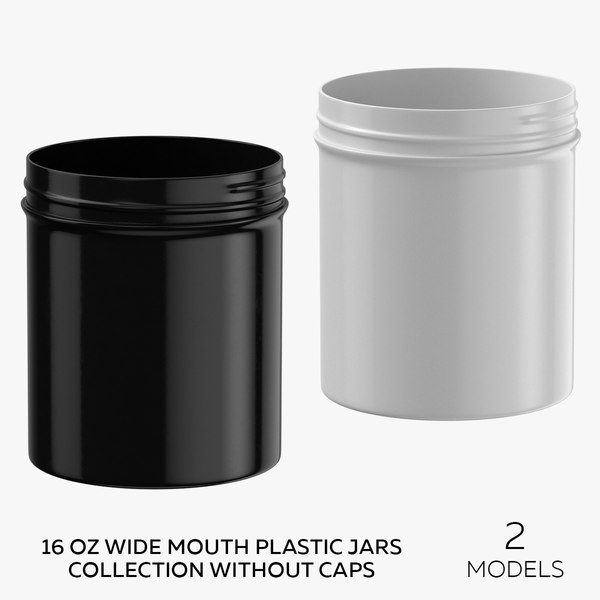 3D 16 oz Wide Mouth Plastic Jars Collection Without Caps - 2 models model -  TurboSquid 1858794